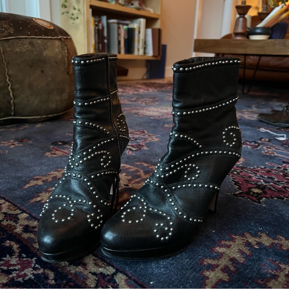 Miu Miu Black Studded Leather Ankle Boots – Size 35 (Made in Italy)